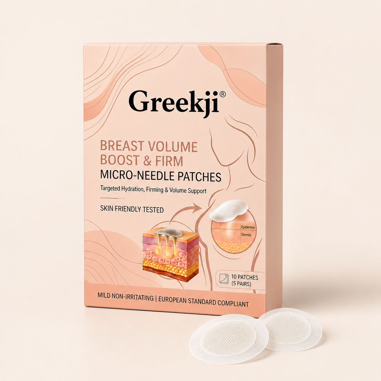 Greekji® Advanced Nano-Microneedle Breast Firming & Volume Support Patches – 10 Patches / 5 Pairs